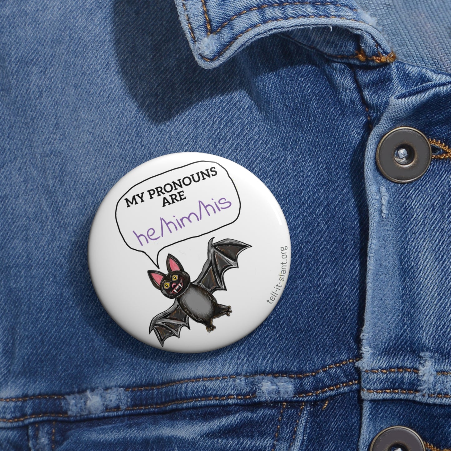 Vampire Bat 2.25” Pronoun Pin **CUSTOMIZABLE**