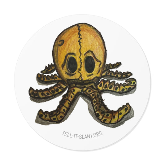 Cute Spooky Skeleton Cartoon Octopus Round Vinyl Sticker