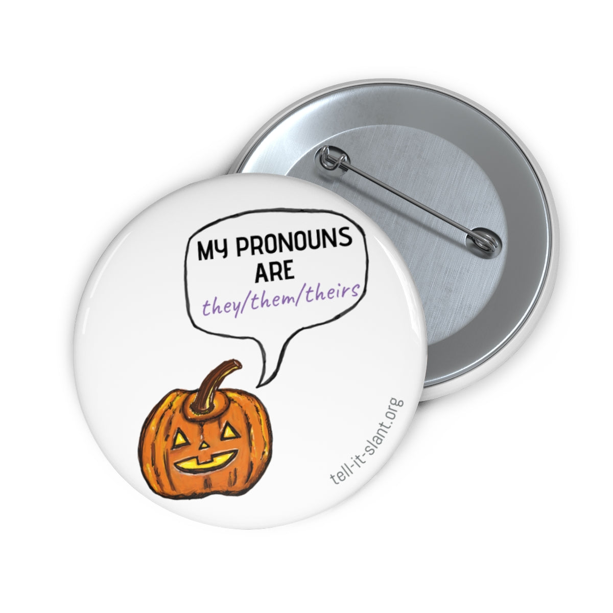 Pronoun Pumpkin 2.25” Pin **CUSTOMIZABLE**