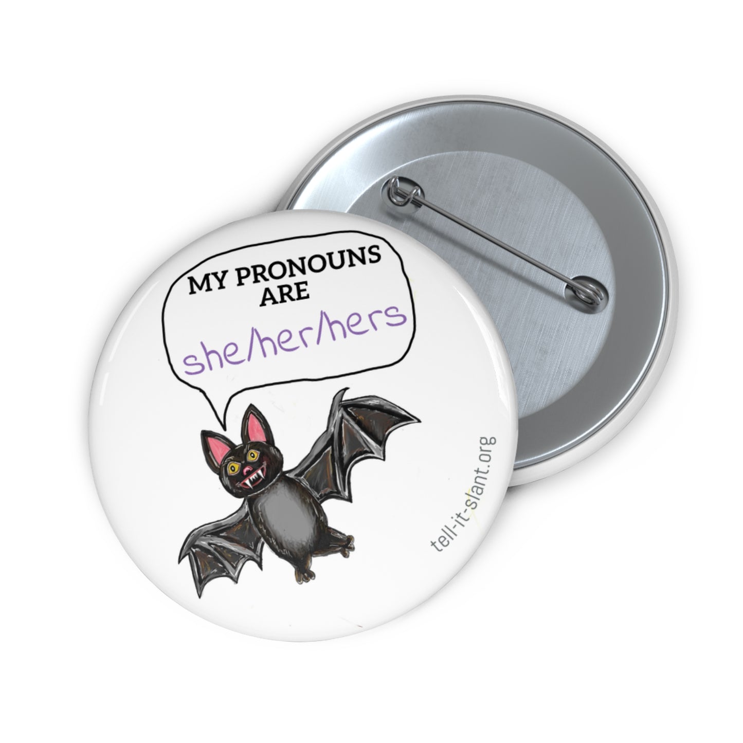 Vampire Bat 2.25” Pronoun Pin **CUSTOMIZABLE**