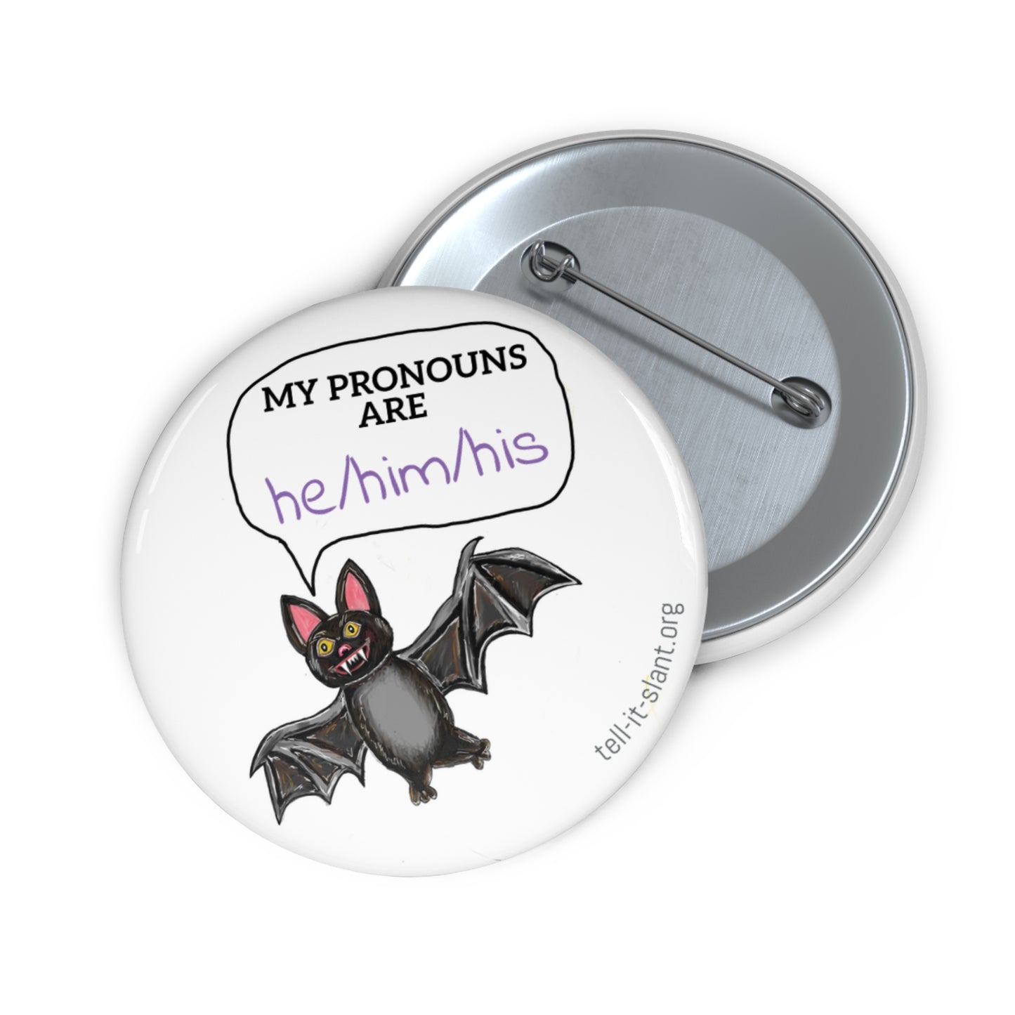 Vampire Bat 2.25” Pronoun Pin **CUSTOMIZABLE**