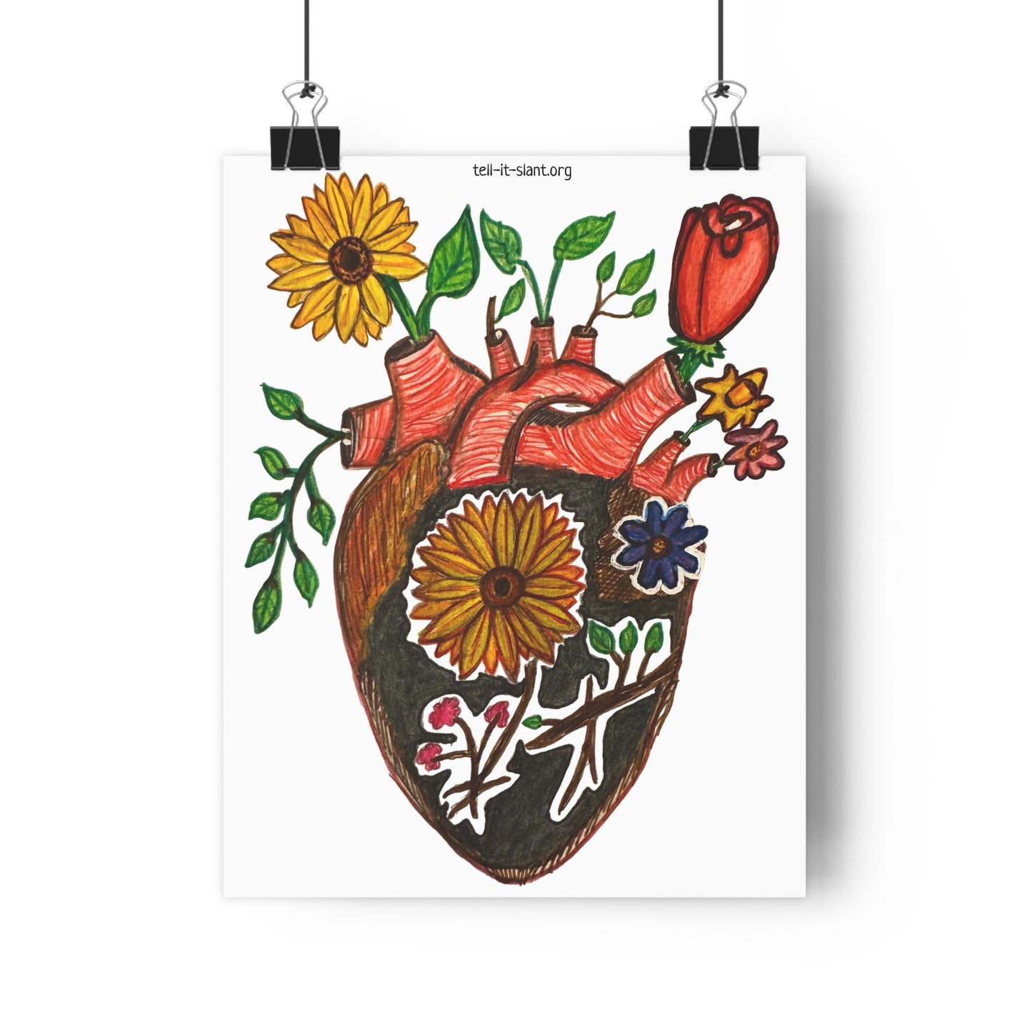 Quirky Anatomical Heart Growing Flowers Poster