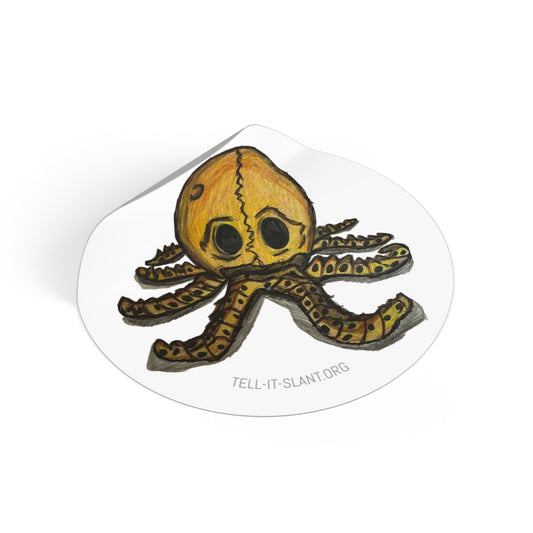 Cute Spooky Skeleton Cartoon Octopus Round Vinyl Sticker