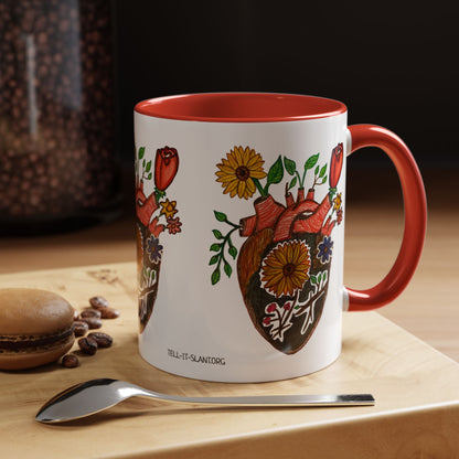 Taza de café floral con corazón