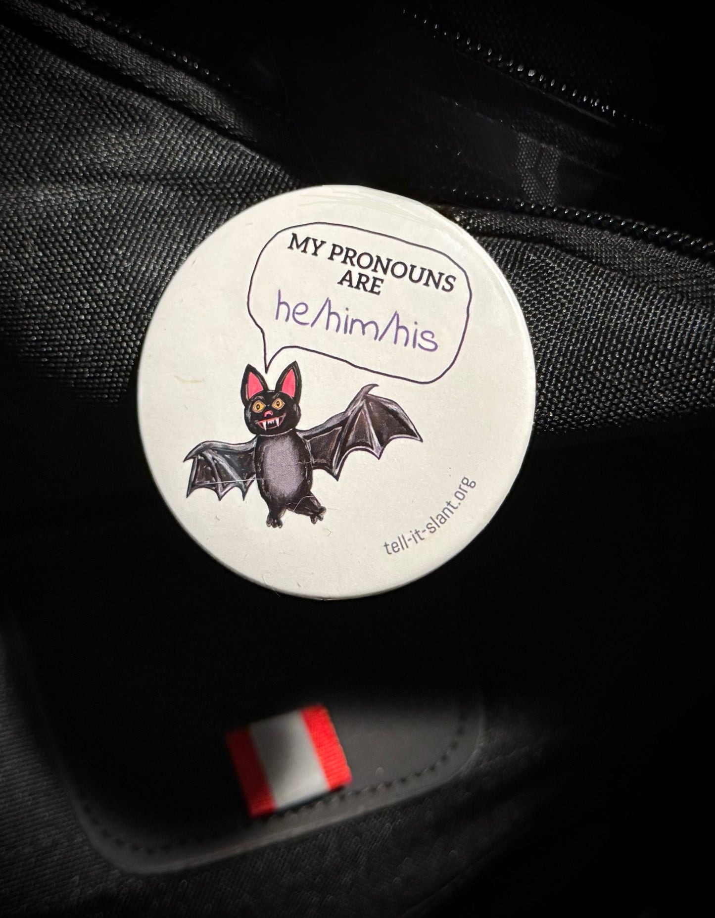 Vampire Bat 2.25” Pronoun Pin **CUSTOMIZABLE**