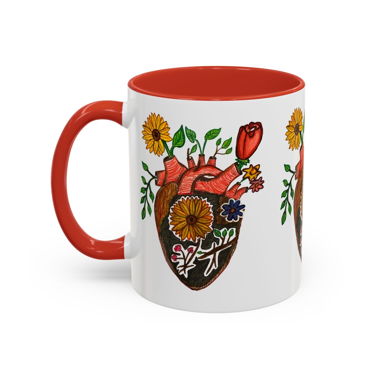 Taza de café floral con corazón
