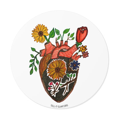Colorful Anatomical Heart with Flowers Sticker