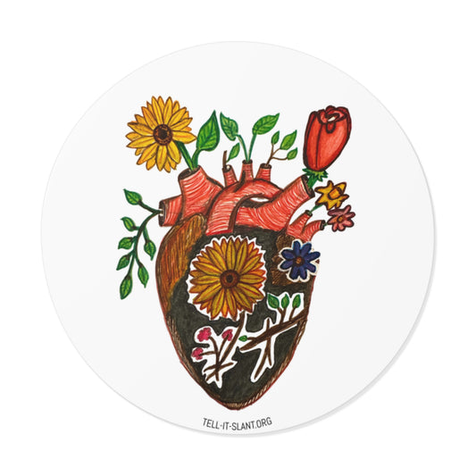 Colorful Anatomical Heart with Flowers Sticker