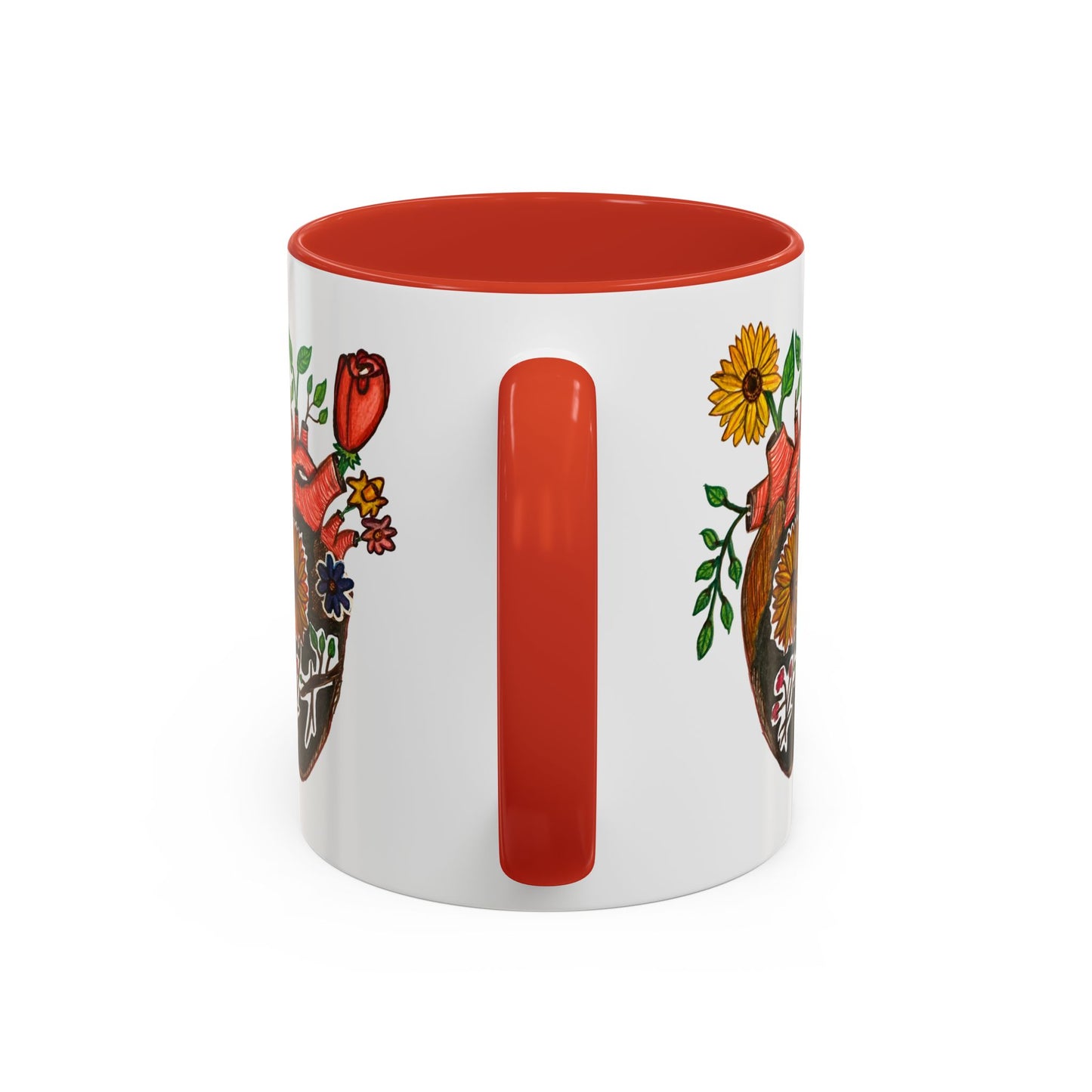Taza de café floral con corazón