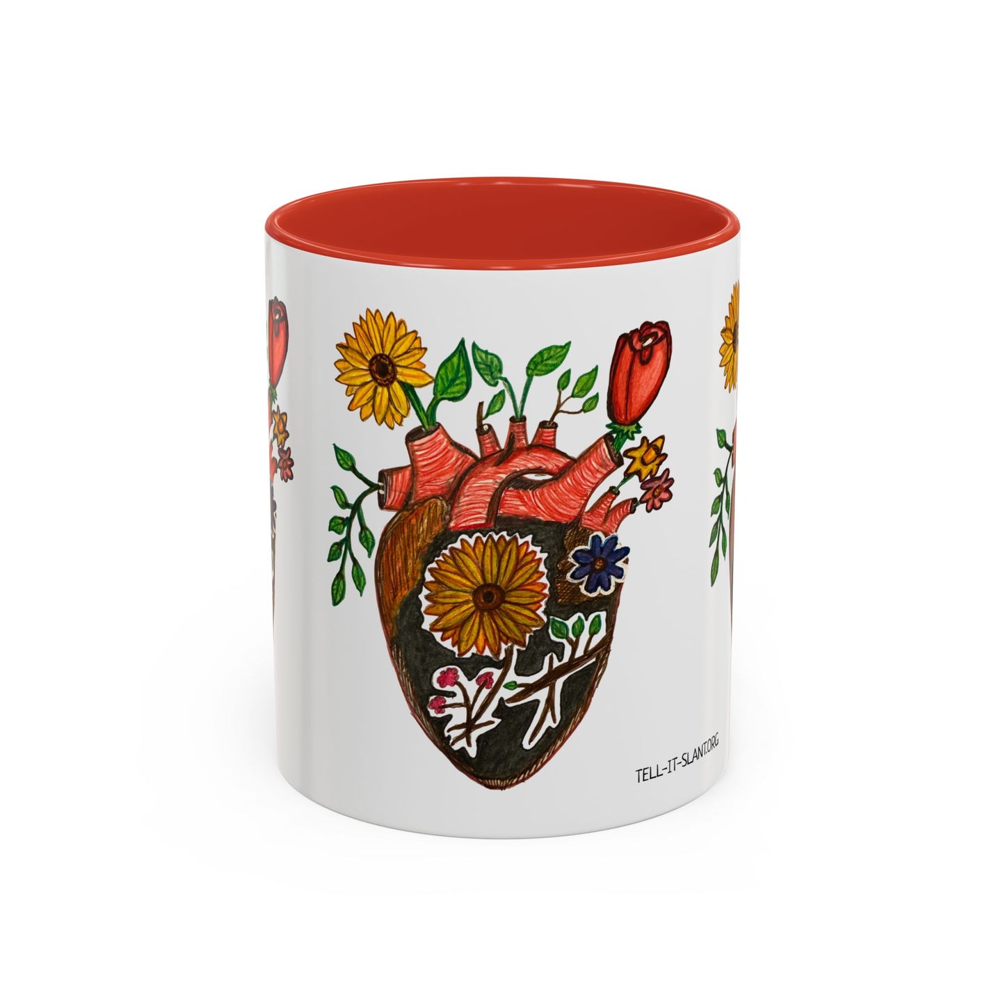 Taza de café floral con corazón