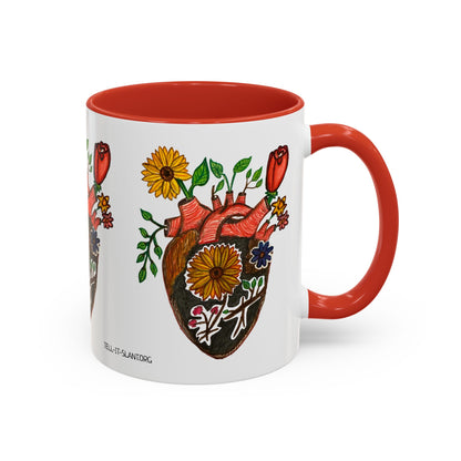Taza de café floral con corazón